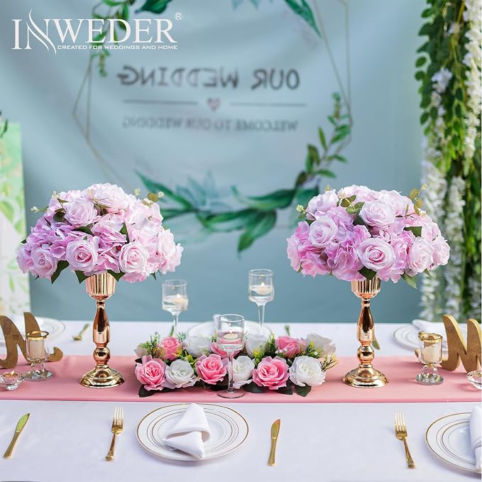 Pink Flowers Balls for Centerpieces: 10 PCS 14.2" Diam Flower Centerpieces for Tables in Wedding Reception Decorations Arrangement for Party Celebration Planners