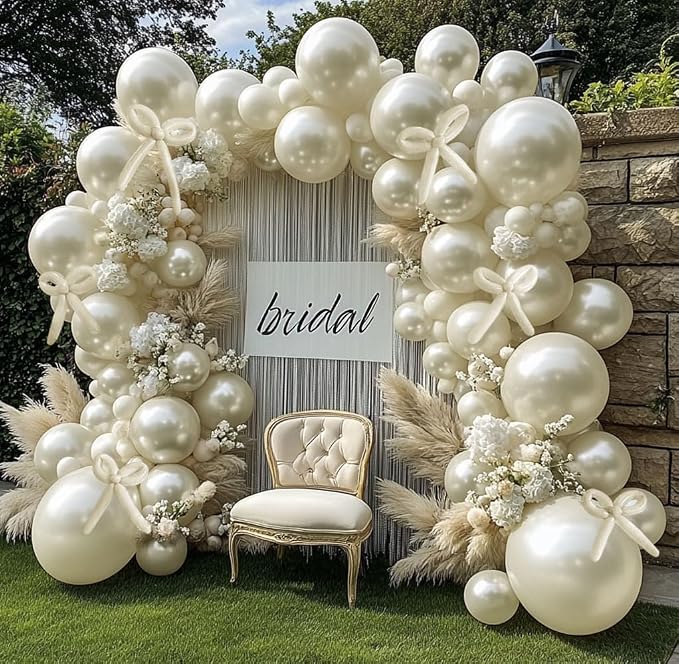 Pearl White Sand Balloon Double Stuffed White Balloons Garland Pearl Beige Ivory Arch Kit Cream Long Balloons Different Size for Birthday Wedding Baby Shower Anniversary Decoration