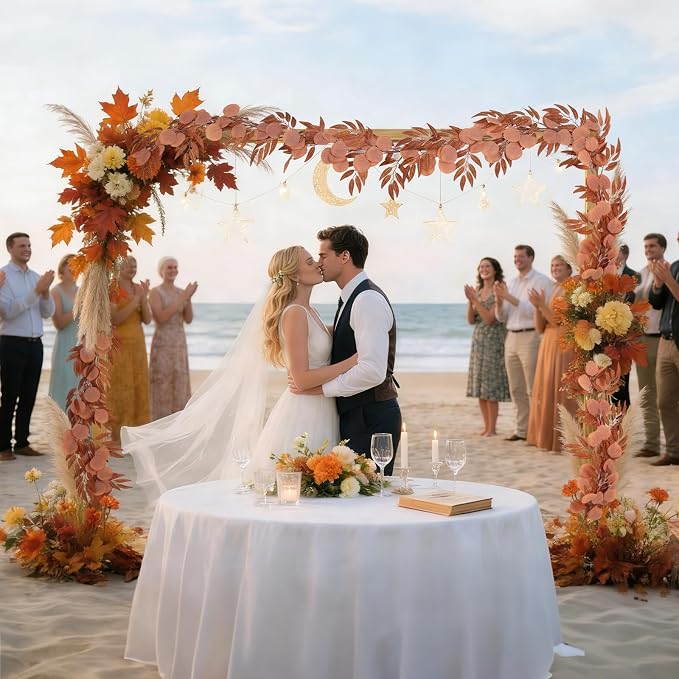RECUTMS 2Pcs Artificial Fall Eucalyptus Garland with Willow Leaves 6Ft Hanging Silk Orange Leaf Vine Greenery Faux Ivy Plants Indoor Outdoor Home Office Party Wedding Table Arch Fireplace Autumn Decor