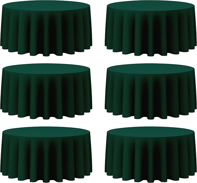 BRILLMAX 6 Pack Hunter Green Round Tablecloths 132 Inch for 72” Tables - 150 GSM Polyester Fabric, Floor Length Drop, Water, Stain & Wrinkle Resistant Cloth Cover for Wedding Reception Banquet Dining