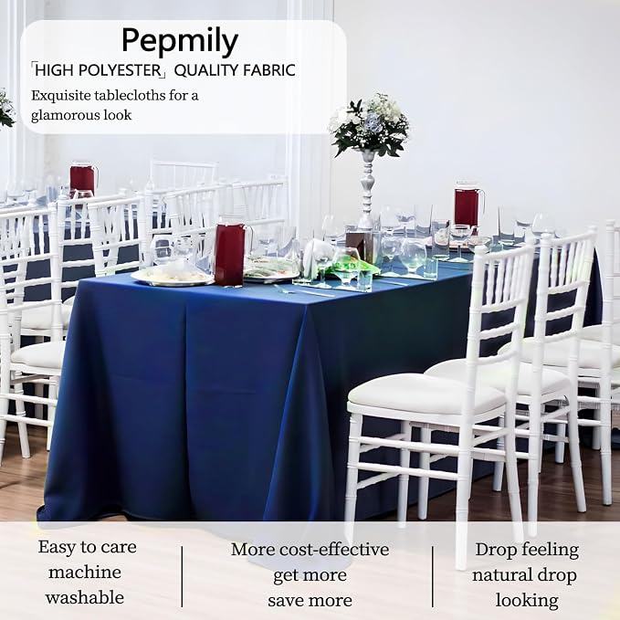 8 Pack Navy Blue Table Cloth 60x102 Inch Rectangle Tablecloths For 6 Foot Rectangle Tables, Wrinkle Resistant Washable Polyester Fabric Rectangular Table Cover For Dining Banquet Wedding Party