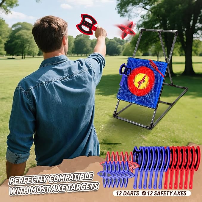 Axe Throwing Game for Backyard, Axe Throwing Game Target with 12 Throwing Axes, Lightweight & Portable Outdoor Games Indoor Carnival Yard Lawn for Age 6-12, Backyard Games for Family Party