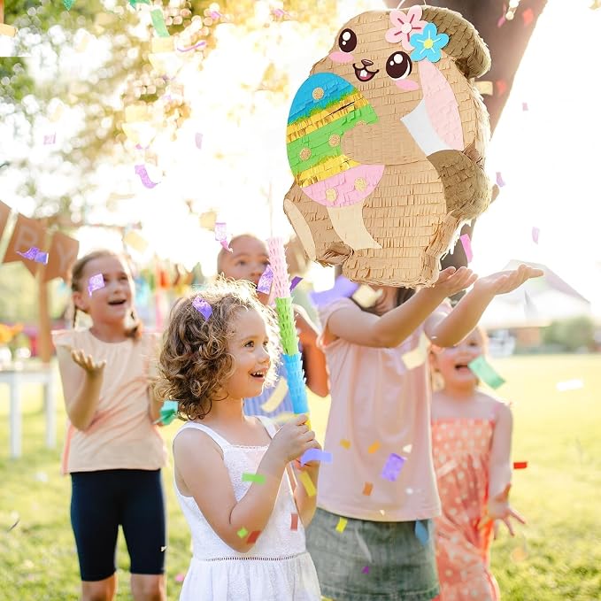 WERNNSAI Easter Bunny Piñata - Easter Piñata with Blindfold and Stick Spring Easter Piñata for Kids Easter Party Decoration Supplies for Birthday Decoration School Spring Party Game
