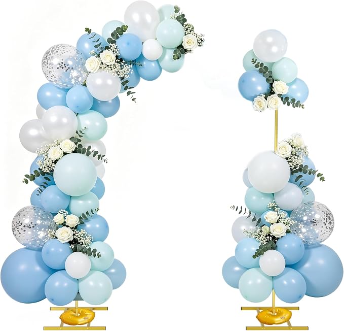 EMART Balloon Arch Stand with 2 Golden U-shaped Water Bag & 4 Reusable Ground Stakes,7.5FT & 6.2FT Set of 2 Gold Half Wedding Arch Stand for Wedding,Party, Baby Shower, Graduation Ceremony, Exhibition