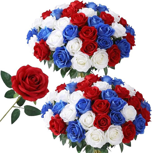 50 PCS Mixed Artificial Roses Bulk, Fake Artificial Flowers Wedding Bouquet Silk Faux Rose with Stems for DIY Wedding Flowers Decoration, Valentines Roses, Bridal Bouquet Roses, Wedding Decoration