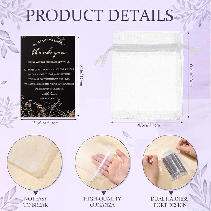 Sliner 50 Set Wedding Favors for Guests Bulk 2oz Acrylic Take a Shot We Tied the Knot Shot Glasses with Thank You Cards Organza Bags for Guest Souvenir Wedding Bridal Shower Gifts (Clear,Black)