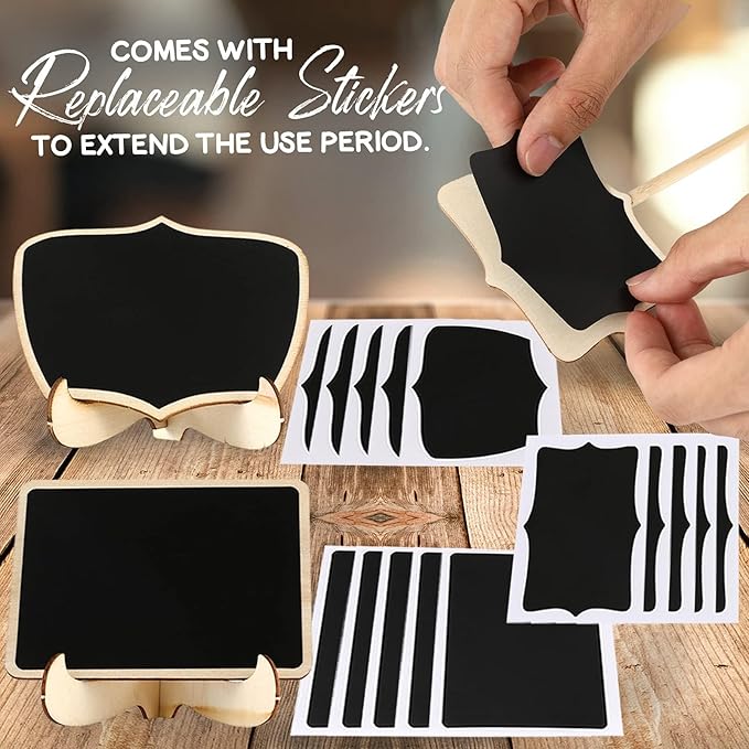 Mini Chalkboard Signs, 30 Pack Framed Small Chalk Board Food Labels with Easel Stand for Party Buffet or Wedding Celebration, Wooden Blackboard as Place Cards for Table Setting or Numbers (30)