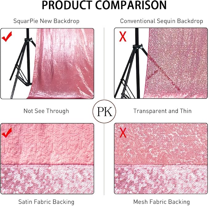 SquarePie 8x8ft Fuchsia Pink Sequin Backdrop for Photography, Satin-Backed Real Sequin Curtain, Enhanced Coverage Shimmering Background with 4" Rod Pocket for Wedding, Birthday, Party Decor, 1 Panel