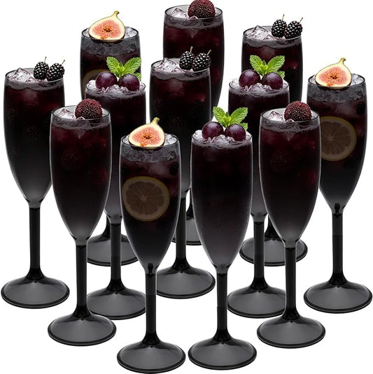12 Pcs Champagne Flutes 5.4OZ Plastic Champagne Glasses Wine Glasses Plastic Goblets for Parties Mimosa Bar Glasses Stemmed Drinking Cups for Wedding Celebration Christmas Birthday Bride (Clear Black)