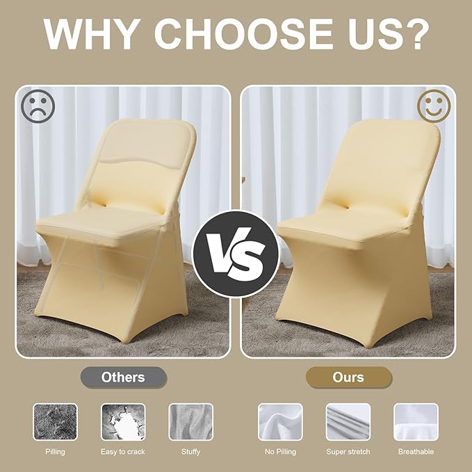 Trlyc Spandex Folding Chair Covers 100 Pcs Universal Fitted Stretchy Dining Chair Slipcovers for Wedding Party Banquet Flat-Front Chair Cover (Gold)