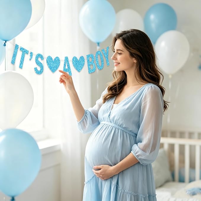 Baby Boy Shower Decorations, 107Pcs All-in-One Blue Themed Set for Baby Party, Pregnancy Gender Announcement, Easy to Assemble, It's a Boy Baby Shower Decorations
