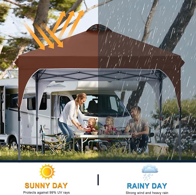 COOSHADE Pop Up Canopy Tent, 10x10 Easy Setup Instant Canopy Sun Shelter Beach Tent, Portable Sports, Brown