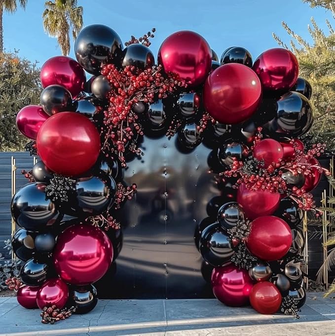 Black Red Balloons Thick Double Stuffed Black Burgundy Balloon Garland Arch Kit for Gothic Vampire Till Death Do Us Rip To Twenties Halloween Birthday Party Decorations