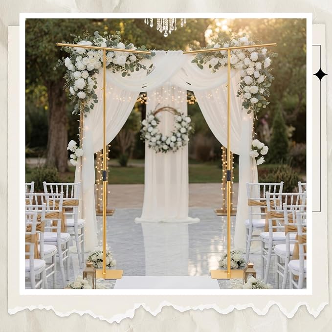 Novabright 2pcs Adjustable Backdrop Stand, 3.2FT to 8FT Heavy Duty Metal Background Frame with Stable Base, Gold Stand for Wedding, Birthday, Photo Booth, Events Decorations