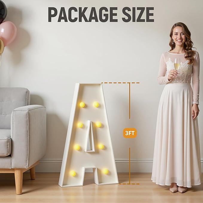 Marquee Letters 3 Feet Tall, 3FT Large Light up Letters O, Big Sign O with Warm White Light for Birthday HOCO Wedding Proposal Engagement Graduation Party Backdrop Decorations