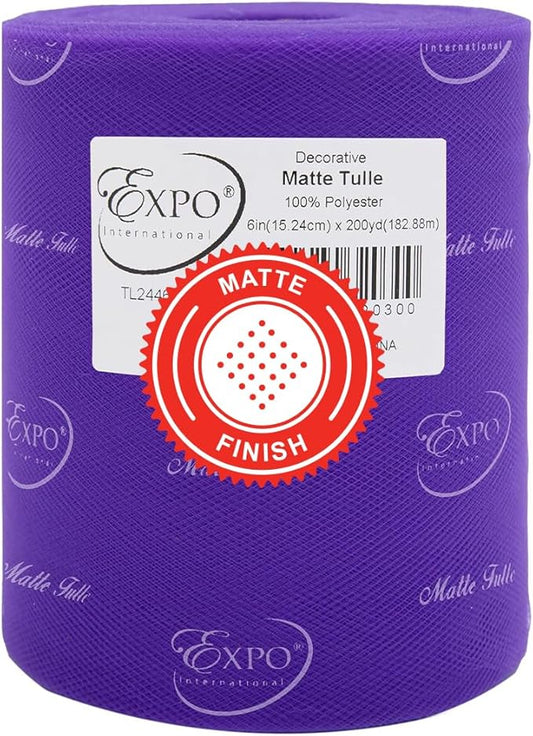 Expo International Decorative Matte Tulle, Roll/Spool of 6” X 200 Yards, Lightweight Polyester Tulle Fabric for Tutus, Costumes, and Party Decorations, Washable, Easy-to-Use, Purple