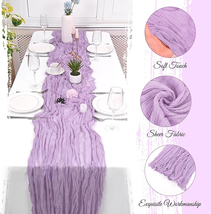 25 Pack Lavender Cheesecloth Table Runner 17 x 108 Inch Fall Thanksgiving Boho Rustic Farmhouse Gauze Cheese Cloth Runner for Wedding Party Baby Shower Home Decor Holiday Decorations
