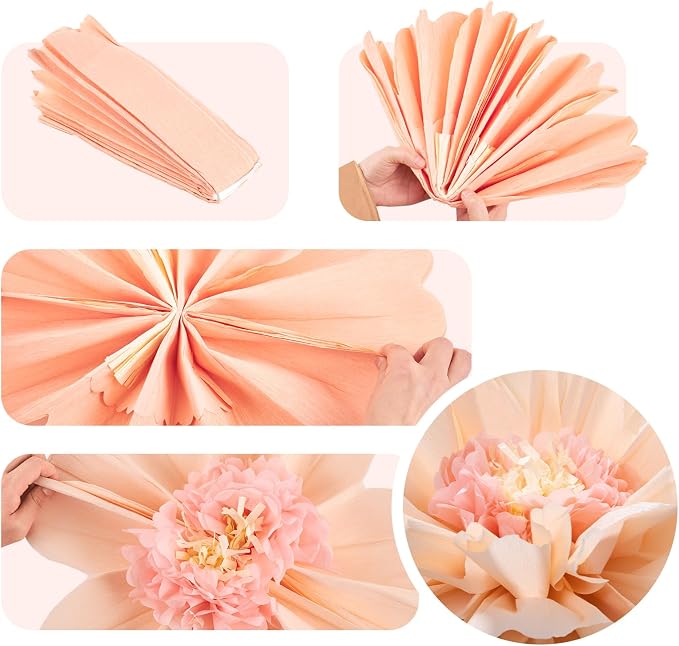 SUNBEAUTY Large Paper Flowers Decorations 4PCS 20'' Pink Orange Giant Paper Flowers Large Crepe Tissue Flower Decorations for Girls Women Birthday Baby Shower Spring Summer Wedding Wall Decor
