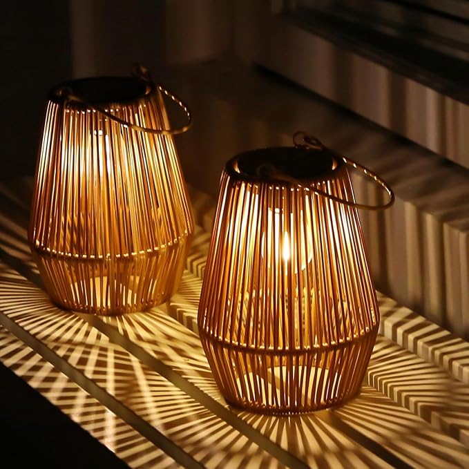 Solar Lanterns Outdoor Waterproof, KagoLing Solar Lanterns Outdoor Gifts for Women Mom Grandma Hanging Solar Lights Outdoor Handwoven Rattan Garden Decor for Outside, Patio, Yard, Porch, Lawn, 4 Pack