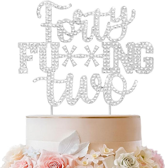 LINGTEER Happy 42nd Birthday Funny Silver Rhinestone Cake Topper - Cheers to 42 Years Old Birthday Party,Forty-Two Cake Centerpieces Topper Decorations Gift Sign.