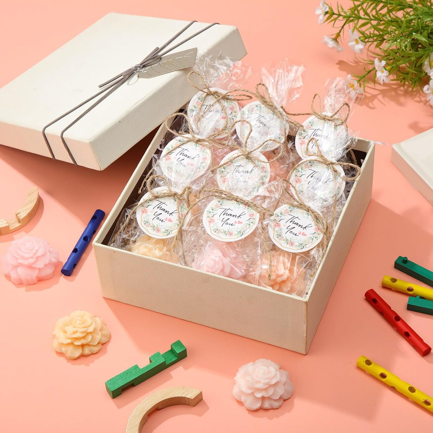 Demissle 20 Set Flower Mini Soaps for Guests Rose Soap Baby Shower Soap Favors with Thank You Tags for Wedding Bridal Guest Gift Party Favor(Light Pink)