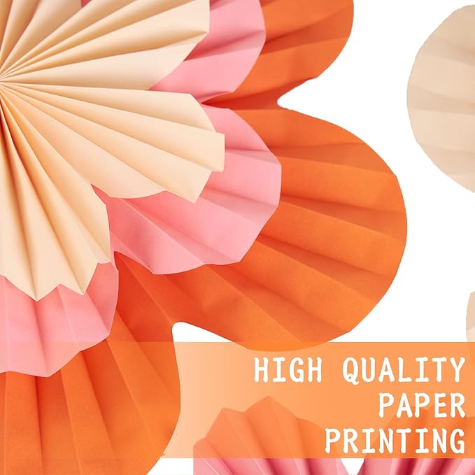 PAPER JAZZ Spring Paper Flowers Decoration Summer Orange Birthday Party Decoration Orange Pink Groovy Paper Fans Classroom for Wall Hanging Decor for Office Baby Shower Bulletin Board.