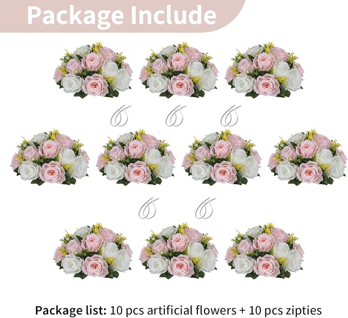 NUPTIO Flower Ball Centerpieces for Tables: 10 Pcs Artificial Pink & White Rose Arrangements for Wedding Centerpiece - Faux Silk Floral Kissing Balls for Home Gender Reveal Party Mother's Day Decor