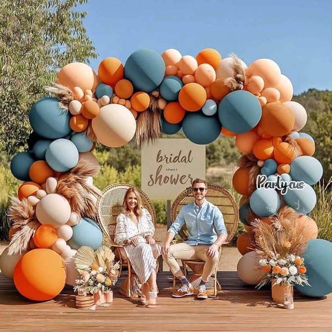 Orange Blue Balloon Arch Kit Double Stuffed Dusty Pastel Blue Burnt Orange Peach Beige Boho Balloon Garland for Neutral Baby Shower Birthday Bridal Wedding Party Decoration