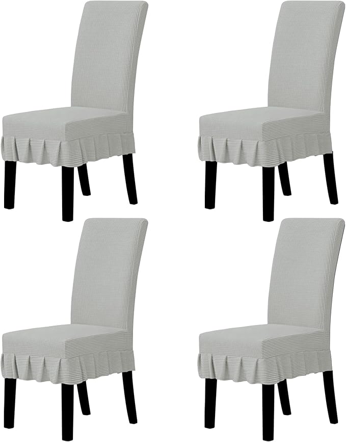 Easy-Going Dining Chair Covers Stretch Parsons Chair Slipcover with Skirt Chair Covers for Dining Room Restaurant Banquet (4 PCS, Silver Gray)