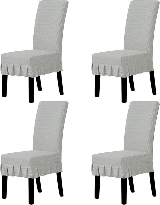 Easy-Going Dining Chair Covers Stretch Parsons Chair Slipcover with Skirt Chair Covers for Dining Room Restaurant Banquet (4 PCS, Silver Gray)