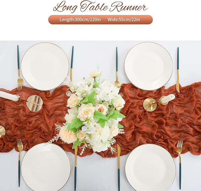 10 Pack Terracotta Cheesecloth Table Runner 10FT Boho Romantic Gauze Table Runner 20 x 120 Inch Rustic Sheer Runner for Wedding Party Bridal Shower Thanksgiving Christmas Decoration