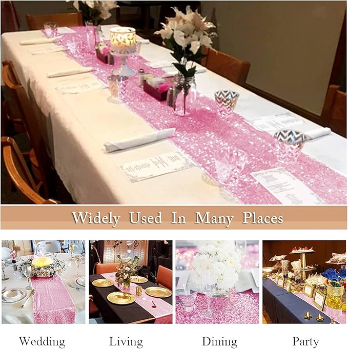 ShinyBeauty Pink Table Runners 12x108-Inches Pack of 10 Home Decor Sequin Table Runner Fuchsia Pink Wedding Graduation Party Supplies Birthday Table Runner Baby Shower Table Runner