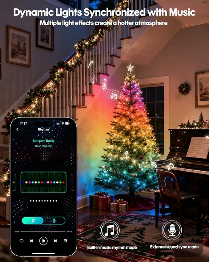 Super RGB Smart Fairy Lights 98.4Ft 300LEDs, Color Changing led String Lights with Remote & APP Control, DIY RGB-IC Dynamic Multicolor Twinkle Lights for Indoor Room Bedroom Birthday Party Decor