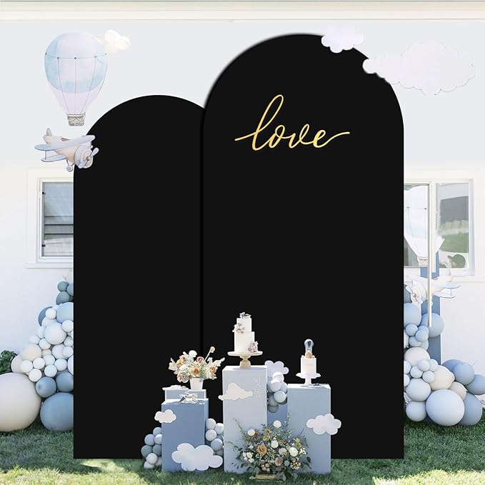 Black Wedding Arch Cover Set of 2 Arch Cover Backdrop Fabric 7.2ft 6ft Spandex Fit Backdrop Cover for Arch Stand Arches Frame Wall Cover for Birthday Baby Halloween Party Arch Stand Cover