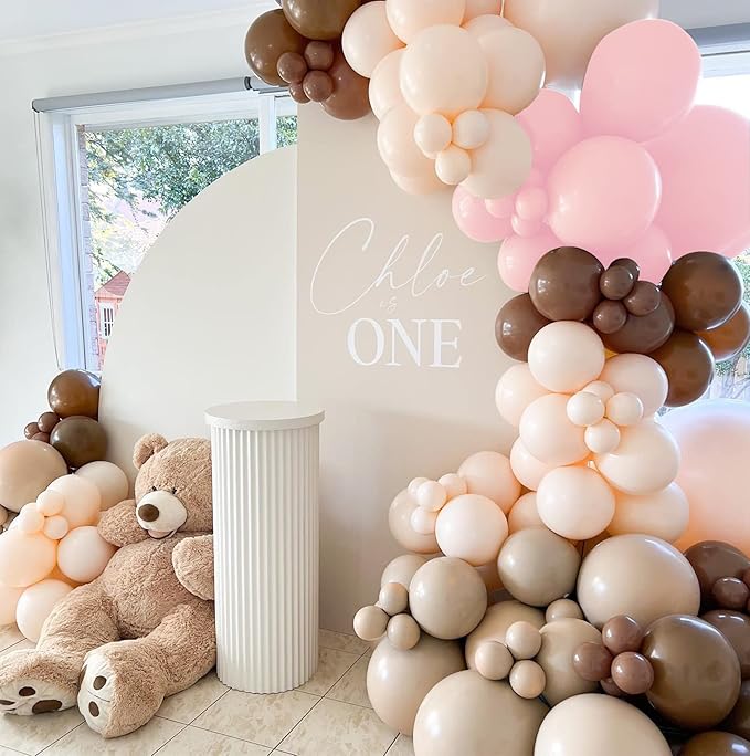 Light Pink Balloons Garland Arch Kit Double Stuffed Matte Pastel Pink Brown Cream Peach Latex Balloon Different Sizes 18 12 10 5In Coffee Ballon for Baby Shower Gender Reveal Birthday Party Decoration