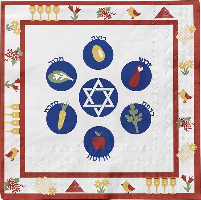 Traditional Passover Tableware Pack: Disposable Paper Plates, Napkins and Cups Set for 20
