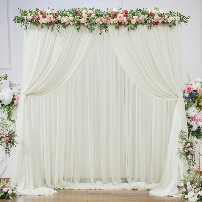 20ft X 10ft Ivory Tulle Backdrop Curtain for Parites, Sheer Backdrop Curtains Fabric Drapes for Wedding Ceremony Arch Party Stage Decorations
