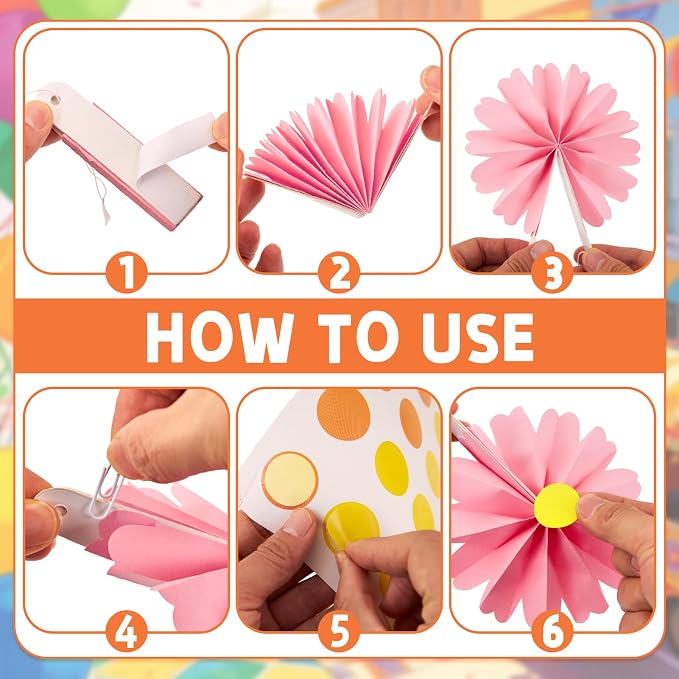 SUNBEAUTY 15Pcs Daisy Paper Fans Party Decorations for Wall, Reusable Pink and Orange Paper FlowersSpring Summer Mini Fan Hanging Paper Floral Decor for Girls Women Birthday Party Backdrop - 6inch