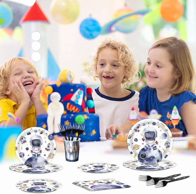 96 Pcs Space Plates and Napkins Party Supplies - Decorations and Themed Favors