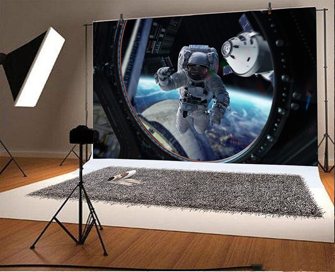 Leyiyi 9x6ft Astronaut Working Backdrop Planetarium Banner Space Station Universe Explore Shuttle Spacecraft Asteroid Travel Photo Background Kids Adventure Portrait Shoot Studio Vinyl Prop Wallpaper