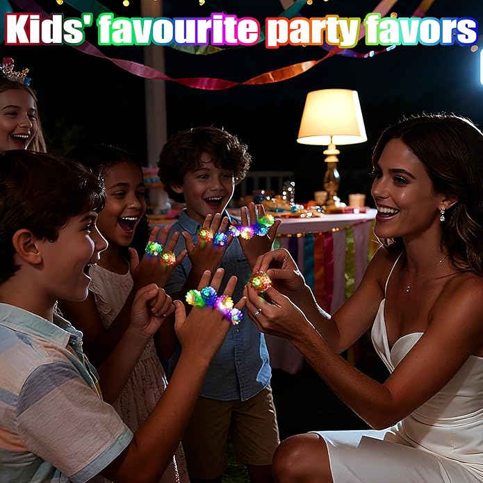 48/108 Pcs LED Light Up Ring - Glow in the Dark Party Favors, Soft Jelly Toy Rings Finger Lights in Treasure Box, Bulk Prize Gift for Kids & Adults (6 Colors)