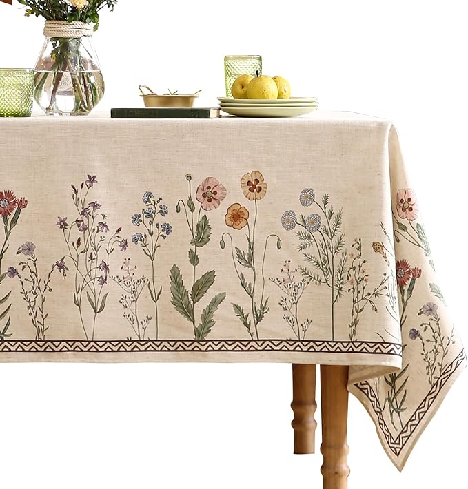 ISAENNE Designer Linen Rectangular Tablecloth,102"x63"-Serenity G | Vintage Elegant French Table Cloth Rectangle Table,Light Beige,Decor,Heavyweight,Dining,Tea Party,Kitchen,Thanksgiving