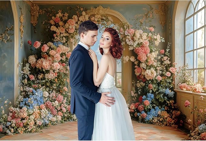 Baocicco 12x10ft Flower Wall Backdrop Photography European Style Oil Painting Floral Wedding Background Women Girls Lady Birthday Party Decorations Wedding Bridal Shower Banner Supplies Props Video