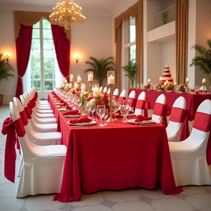 8 Pack Red Tablecloth 60 x 126 Inch Rectangular Table Cloth for 8 Foot Rectangle Tables, Wrinkle Resistant Washable Polyester Fabric Table Covers for Party Banquet Buffet and Camping