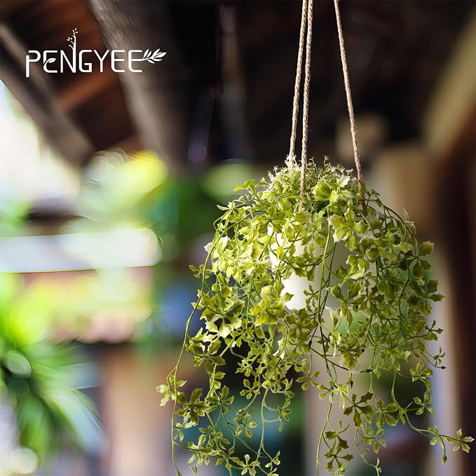 3 Packs 13" Fake Hanging Plants with White Pots for Wall Decor | Artificial Mandala Vine, Indoor/Outdoor Use, for Home Bathroom Bedroom Office Decor, Easy to Clean, Lifelike Appearance