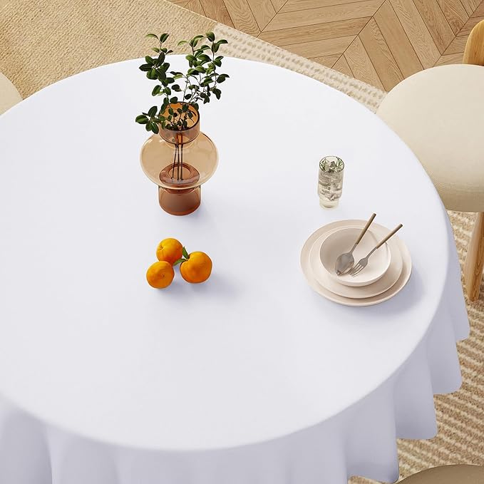 sancua White Round Tablecloths 108 Inch, 6 Pack - Circle Fabric Cloth Table Cloths for Wedding Party Banquet Birthday, Washable Polyester Table Cover (Fit 30-72 Inch Tables)
