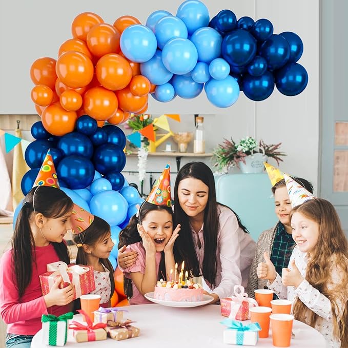 Blue Balloons Garland Arch Kit, Navy Blue and Orange Balloon Arch Kit, Orange Latex Balloons Party Balloon For Birthday Decoration Wedding Baby Shower Engagement DIY Decoration Party Supplie