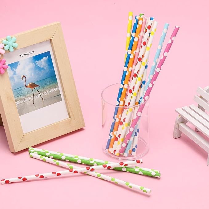 200PCS Multi-Color Biodegradable Paper Straws for Party Supplies,Birthday,Bridal/Baby Shower, Christmas Decorations and Holiday Celebrations (Circle)