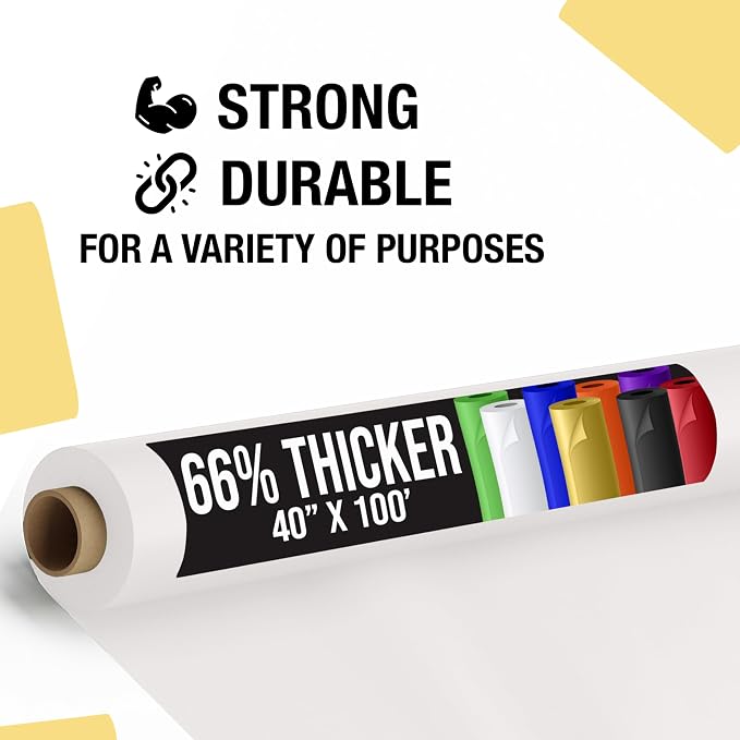 Party Solids 66% Thicker Premium White Plastic Table Cover Roll 40" X 100' Table Cloth Plastic Cover Roll Quality Thick Banquet Rolls Disposable Tablecloth Rolls Strong American Based Company