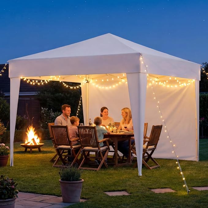 Upgraded 18% Thicker 420D Fabric Tearproof 10x10 Pop Up Canopy Tent with 4 Side Wall, 3 Steps Easy Setup, Durable Steel Truss, Outdoor Sun Shade for Events, Parties, Camping Durable Steel Truss